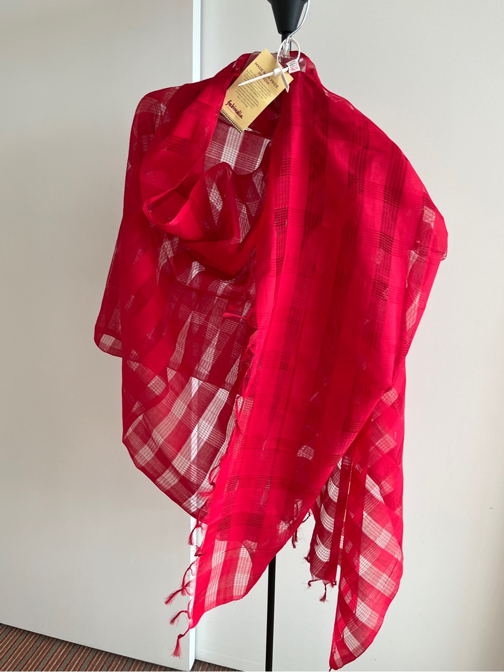 NWT Fabindia 100% Cotton Woven Blood 🩸 Red Dupatta Wrap Shawl Dupatta 36" X 94"